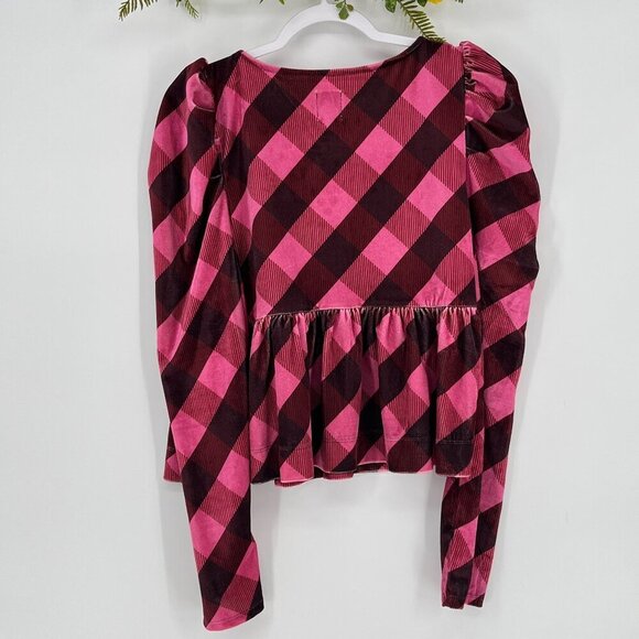 Maeve Velvet Babydoll Top Size Large Plaid Soft Grunge Victorian Witchy Stretch - Picture 5 of 10